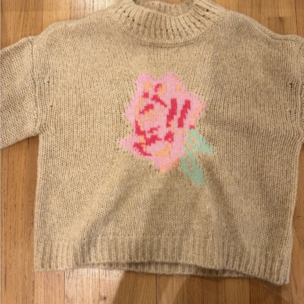 Love Shack Fancy Floral Beige Sweater